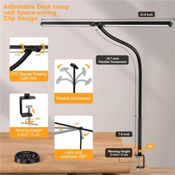 Led Desk Lamp for Office Home - Eye Caring Architect lamp with Clamp,Dual - Picture 5 of 7
